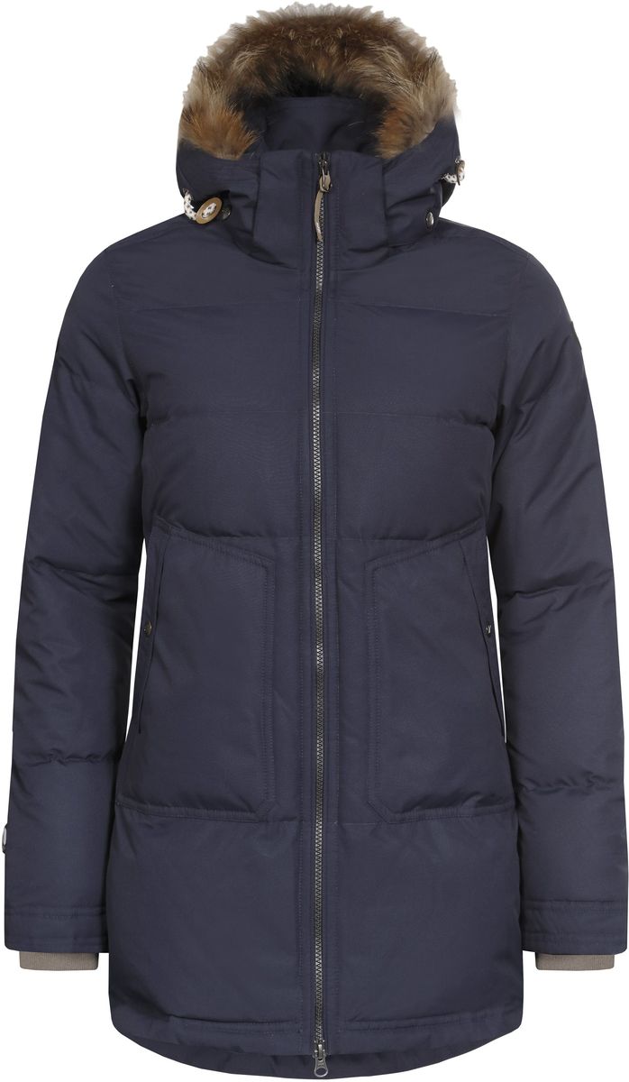 Куртка женская Icepeak Teresa, цвет: темно-синий. 653054532IV. Размер 42 (48)653054532IV_390 Куртка женская Icepeak Teresa, цвет: темно-синий. 653054532IV. Размер 42 (48)653054532IV_390Женская куртка Icepeak Teresa выполнена из 100% полиэстера. Материал изготовлен при помощи технологии Icemax, которая обеспечит вам надежную защиту от ветра и влаги. В качестве подкладки также используется полиэстер. Утеплителем служит материал FinnWad, который обладает высокими теплоизоляционными свойствами. Модель с воротником-стойкой и съемным капюшоном застегивается на застежку-молнию с двумя бегунками и имеет внутреннюю ветрозащитную планку. Капюшон, оформленный искусственным мехом, пристегивается к изделию за счет застежку-молнии и кнопок. Кроай капюшона дополнен шнурком-кулиской. Низ рукавов дополнен внутренними эластичными манжетами. Объем по талии регулируется за счет скрытого шнурка-кулиски. В боковых швах расположены застежки-молнии. Спереди расположено два накладных кармана на кнопках, а с внутренней стороны - накладной карман-сетка и прорезной карман на застежке-молнии. На рукавах расположены фирменные нашивки.