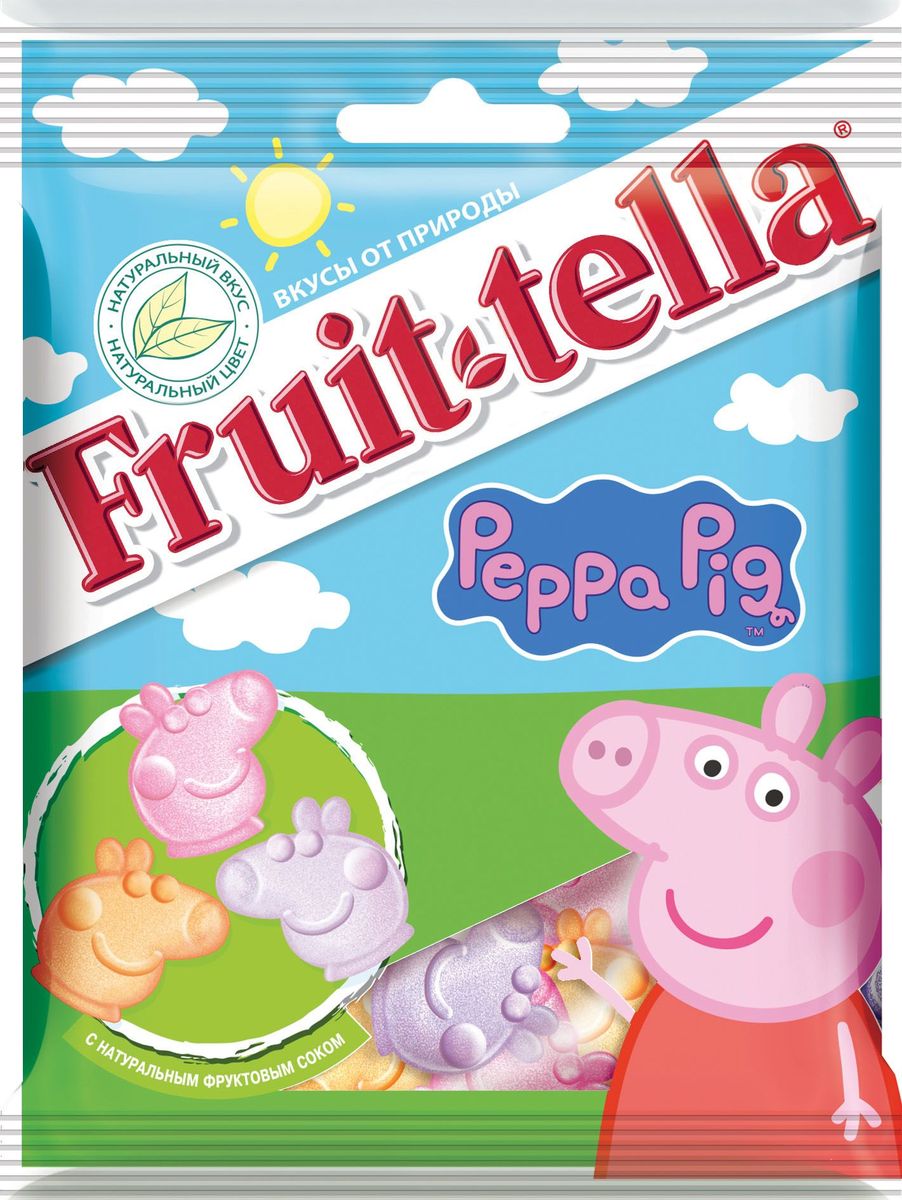 Fruittella Peppa Pig жевательный мармелад, 70 г8252970 Fruittella Peppa Pig жевательный мармелад, 70 г8252970Сочные жевательные конфеты и мармелад Fruit-tella дарят детям и взрослым всю радугу цветов и вкусов: от апельсина и яблока до черной смородины и клубники! Они изготовлены по уникальной рецептуре с использованием только натуральных компонентов – фруктов, овощей и фруктовых соков!