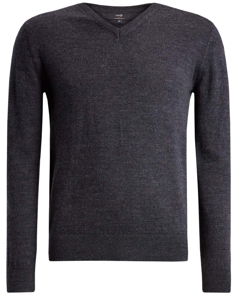 Пуловер мужской oodji Lab, цвет: темно-серый меланж. 4L214005M/44359N/2500M. Размер S (46/48)