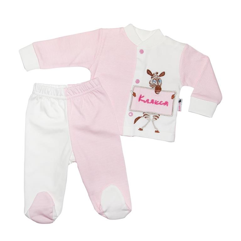Комплект детский Клякса Зебра: кофточка, ползунки, цвет: белый, розовый. 37К-5612. Размер 62