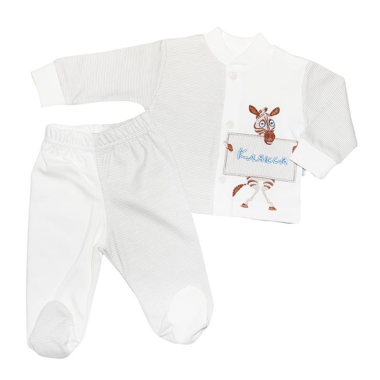 Комплект детский Клякса Зебра: кофточка, ползунки, цвет: белый, серый. 37К-5612. Размер 74