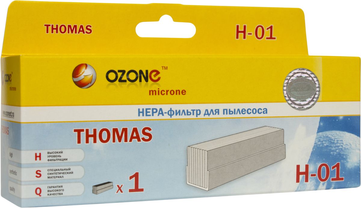Ozone H-01 HEPA фильтр для пылесоса ThomasH-01 Ozone H-01 HEPA фильтр для пылесоса ThomasH-01HEPA фильтр Ozone microne H-01 высокоэффективной очистки предназначен для завершающей очистки воздуха в помещении, которое требует высокое качество воздуха, например, медицинских помещений. Фильтр состоит из мелкопористых материалов, что служит эффективному задерживанию частиц размером до 0,3 мкм. Фильтры HEPA последнего поколения имеют степень очистки воздуха около 95-97%. Фильтры не подлежат к промывке, а значит, они являются одноразовыми.