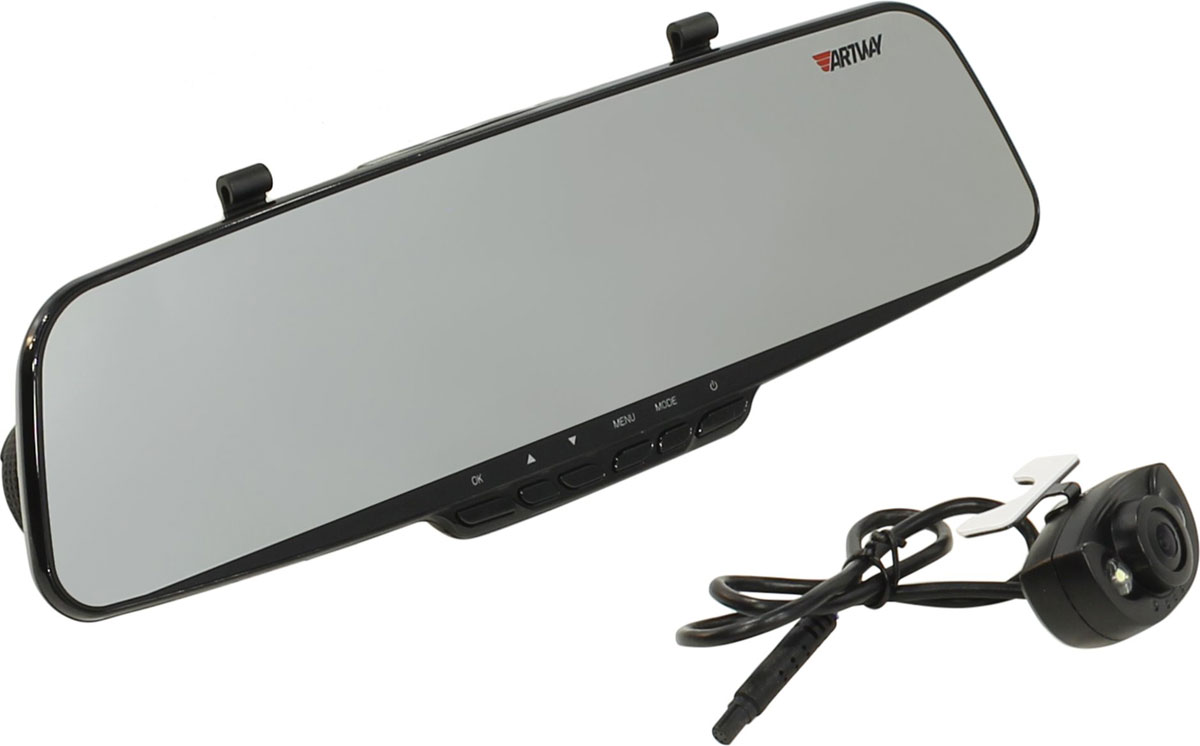 Artway AV-620, Black видеорегистратор-зеркало4620013465717 Artway AV-620, Black видеорегистратор-зеркало4620013465717Оцените сочетание функционала и комфорта от использования Artway AV-620, объединяющего функции видеорегистратора, зеркала заднего вида и парковочной камеры.Установленное в салоне устройство выглядит как обычное зеркало и остается неприметным с улицы. Водитель может оставить прибор в салоне, не беспокоясь за сохранность автомобиля и устройства, и не тратить время на снятие и установку прибора.Многослойная оптическая система из 6 стеклянных линз пропускает света больше, чем пластиковые линзы, что позволяет получить более яркую и четкую картинку даже при плохом освещении. Более того, со временем стекло не помутнеет и не пожелтеет в отличие от пластика.Большой и яркий дисплей диагональю 4,3 с высоким разрешением позволит вам с комфортомпросмотреть отснятые видеоролики на самом видеорегистраторе, разглядеть все детали или c удобством управлять настройкой видеорегистратора.Водонепроницаемая камера не боится дождя, снега и слякоти, поэтому может быть установлена с внешней стороны автомобиля, например, под номерным знаком: камера не испортится и не сломается.Умный процессор видеорегистратора запишет видеофайлы с передней и с выносной водонепроницаемой камеры заднего вида в разные папки для удобства дальнейшего просмотра.У камеры заднего вида есть LED-подсветка: два встроенных светодиода. Их включение происходит автоматически при включении заднего хода, обеспечивая четкое и ясное изображение на дисплее даже в ночное и вечернее время.Модель AV-620 оснащена вспомогательной системой для безопасной парковки автомобиля при движении задним ходом. Система включается автоматически: при включении заднего хода, изображение на мониторе отображается зеркально, что соответствует ориентации изображения в самом зеркале. Система позволяет определить допустимое расстояние до препятствия с помощью позиционных линий, накладываемых на изображение с видеокамеры, что существенно облегчает парковку автомобиля.Работа автомобильного видеорегистратора осуществляется, чаще всего, в сложных условиях недостаточной освещенности, что может привести к засветке изображения, в том числе номерных знаков. Для преодоления данной проблемы существует встроенная функция WDR (Wide Dynamic Range – расширенный динамический диапазон). Она обеспечивает особый режим съёмки, при котором камера одновременно делает два кадра с разной выдержкой.Широкий угол обзора в 170 градусов позволяет фиксировать происходящее не только на всех полосах движения, в том числе и на встречных, но и то, что находится слева и справа дороги, например, дорожные знаки, сигналы светофора и номерные знаки автомобилей. При этом отсутствуют искажения по краям, и качество съемки не ухудшается. Видеорегистратор зафиксирует действительно все, что происходит на дороге.Штамп даты и времени в кадре. Это позволяет установить дату и время в файле видеозаписи, а также добавить номер своего автомобиля. Наличие этой информации может быть актуальным при судебном разбирательстве и стать частью доказательной базы истца.