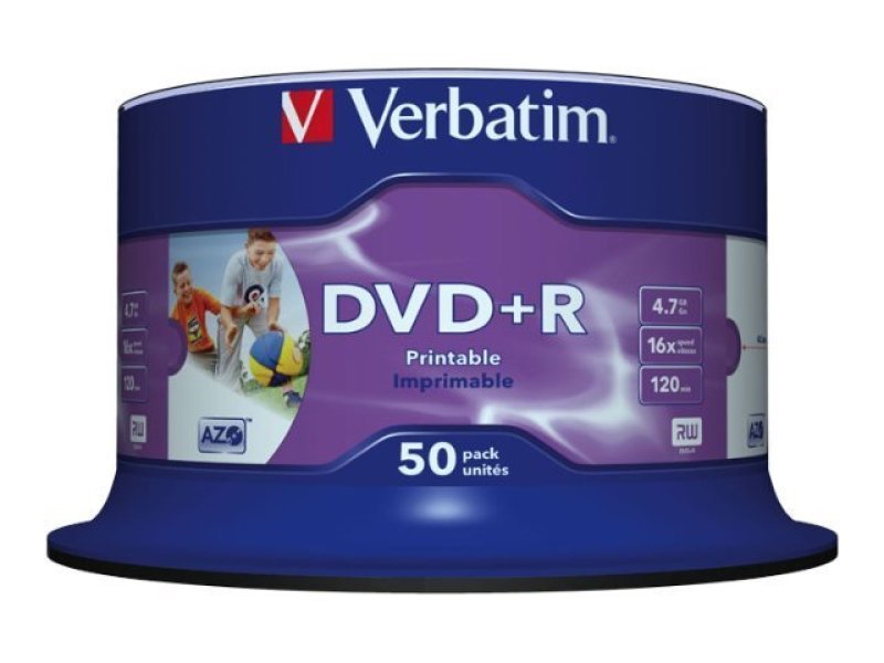 Диск DVD+R Verbatim 4.7Gb 16x Cake Box InkJet Printable (50 шт)