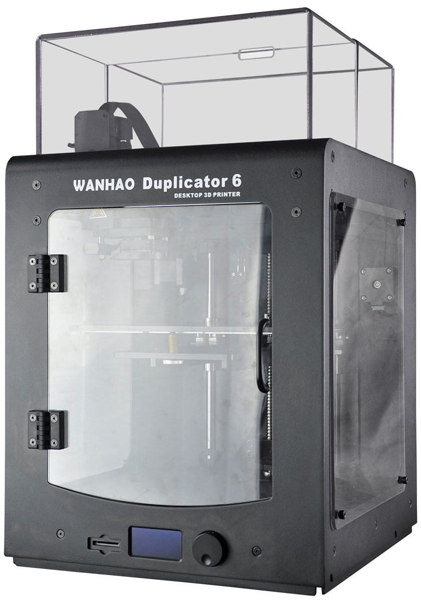 Wanhao Duplicator 6, Black 3D принтерУТ000006973 Wanhao Duplicator 6, Black 3D принтерУТ000006973Wanhao Duplicator 6 был разработан, чтобы быть идеальным компаньоном на вашем рабочем столе - элегантный, быстрый и усовершенствованный.За минималистичным дизайном скрываются лидирующие на рынке характеристики, включая невероятную скорость 3D-печати с открытым исходным кодом, совместимость программного обеспечения и новым МК11 экструдером.Этот 3D принтер сочетает в себе наиболее современные технологии, высококачественную сборку и материалы. Производитель учел все основные преимущества и технические решения Ultimaker и Zortrax. Большая камера печати, высокая точность и скорость делают данную модель достойным аппаратом на рынке бытовой 3D печати в сегменте высокоточных аппаратов.Благодаря новому экструдеру MK-11. инженерам компании удалось достичь высокой точности 20 микрон. Подогреваемая платформа и закрытая конструкция (опция) расширяют возможности печати разными типами материалов, такими как PLA, ABS, нейлон, поликарбонат и другими инженерными материалами, не теряя в точности и детализации.Файл модели с настройками в универсальном формате .STL передается на 3D принтер с помощью SD карты или USB подключения к компьютеру. В программном обеспечении принтера задаются основные параметры 3D печати.