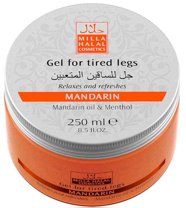 Milla Halal Cosmetics Гель для уставших ног с маслом мандарина и ментолом MILLA MANDARIN, 250МЛ10790 Milla Halal Cosmetics Гель для уставших ног с маслом мандарина и ментолом MILLA MANDARIN, 250МЛ10790100% натуральный продукт. Гель является эффективным средством по уходу за кожей стоп. Он увлажняет и тонизирует кожу, улучшает циркуляцию крови, освежает и успокаивает, снимает усталость после тяжёлого дня.