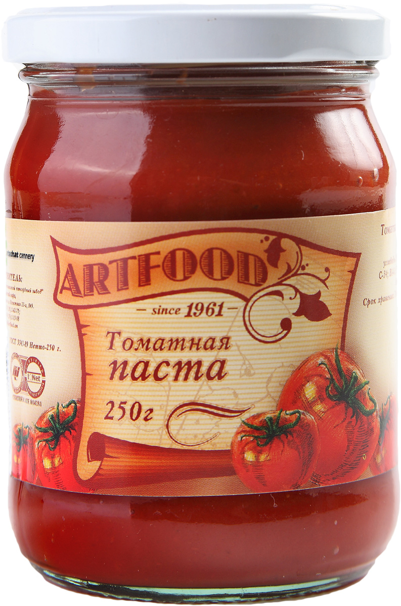 Artfood томатная паста, 250 г21001110200000 Artfood томатная паста, 250 г21001110200000Впервые продукт, напоминающий томатную пасту, появился в XIX веке в Италии: итальянские повара готовили соусы из томатов, добавляя туда оливковое масло с перцем и чеснок.Томатная паста является не только вкусной, но и полезной. Ее добавляют в различные блюда, так как она придает пикантность, цвет и насыщенный аромат пище.