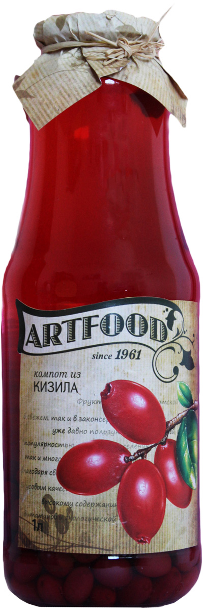 Artfood компот из кизила, 1 л13001110200013 Artfood компот из кизила, 1 л13001110200013Компот обладает множеством полезных свойств в сравнении с другими жидкостями. В отличие от воды в нём содержатся витамины. От соков компот отличается тем, что не содержит такого обильного количества кислот, которые могут негативно повлиять на желудок