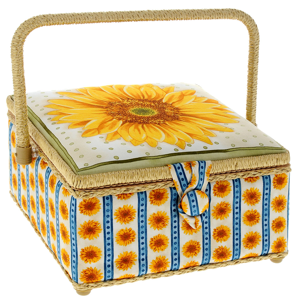 Шкатулка для рукоделия Grace & Glamour Большие подсолнухи, 23,5 х 23,5 х 14,5 смBN4358 Шкатулка для рукоделия Grace & Glamour Большие подсолнухи, 23,5 х 23,5 х 14,5 смBN4358Шкатулка для рукоделия Grace & Glamour Большие подсолнухи, выполненная из пластикового каркаса, обтянута тканью с мягким наполнителем. Крышка закрывается на магнитный замок. Внутри шкатулки одно вместительное отделение. Внутренняя сторона крышки оснащена 1 карман на резинке и круглой игольницей. Шкатулка снабжена съемным пластиковым вкладышем с 3 секциями для хранения различных мелочей. Такаяоригинальная шкатулка подойдет для хранения разных предметов рукоделия: ниток,иголок, бусин, кнопок и многого другого. Шкатулка Grace & Glamour Большие подсолнухи будет предметомгордости ее обладательницы.Размер шкатулки (без учета ручки): 23,5 х 23,5 х 14,5 см. Размер вкладыша: 20,5 х 20,5 х 3,5 см.Средний размер секций вкладыша: 9 х 9 х 3,5 см.Высота шкатулки (с учетом ручки): 26,5 см