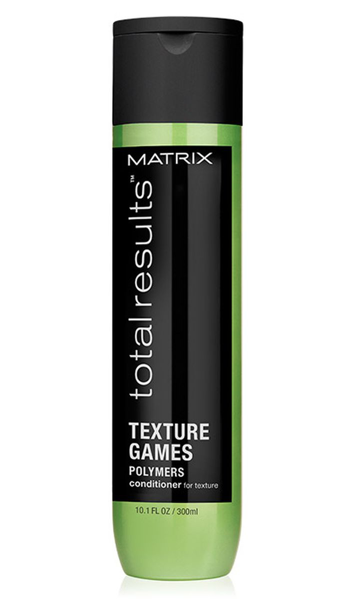 Matrix Total Results Texture Games Универсальный кондиционер с полимерами, 300 млE1576500 Matrix Total Results Texture Games Универсальный кондиционер с полимерами, 300 млE1576500УНИВЕРСАЛЬНЫЙ КОНДИЦИОНЕР Texture Games (Тэксчер Геймс) идеально подходит как для мужчин, так и для женщин. Помогает подчеркнуть текстуру* стрижек. Бережно очищает от остатков укладочных средств и придает свежесть. Волосы структурированы и подготовлены к последующей укладке. *При использовании системы из шампуня, кондиционера и несмываемого крема.