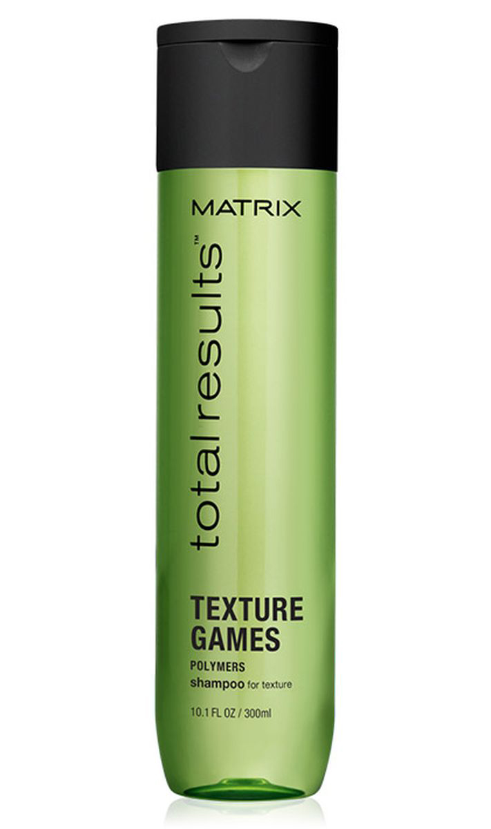 Matrix Total Results Texture Games Универсальный шампунь с полимерами, 300 млE1576300 Matrix Total Results Texture Games Универсальный шампунь с полимерами, 300 млE1576300УНИВЕРСАЛЬНЫЙ ШАМПУНЬ Texture Games (Тэксчер Геймс) идеально подходит как для мужчин, так и для женщин. Помогает подчеркнуть текстуру* стрижек. Бережно очищает от остатков укладочных средств и придаёт свежесть. Волосы структурированы и подготовлены к последующей укладке. *При использовании системы из шампуня, кондиционера и несмываемого крема.