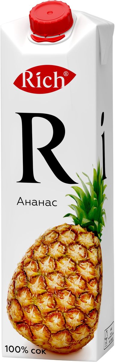 Rich Ананасовый сок, 1 л736004 Rich Ананасовый сок, 1 л736004Оцените экзотическую сладость ананасового сока: неповторимый тропический вкус и тонкий аромат спелых фруктов открываются с каждым глотком Rich Ананас.Строгий отбор сочных и свежих фруктов, постоянный контроль производства и готовой продукции - составляющие безупречного качества соков и нектаров Rich, высокие стандарты которого всегда соблюдались с момента запуска на российском рынке.Но что действительно отличает продукцию под маркой Rich - это изысканный, многогранный вкус, рождающийся благодаря сочетанию разных сортов одного фрукта в соках и нектарах.