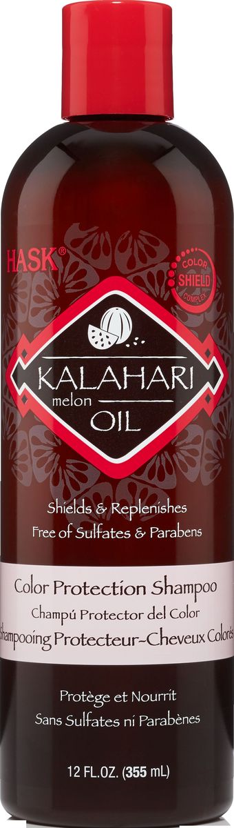 HASK Шампунь для защиты цвета с маслом дыни Калахари, 355 мл34319A HASK Шампунь для защиты цвета с маслом дыни Калахари, 355 мл34319AШампунь для защиты цвета с маслом дыни Калахари защищает от сухости и потускнения цвета, делает волосы увлажненными и сияющими. Этот шампунь деликатно очищает, чтобы сохранить яркий цвет Ваших волос.
