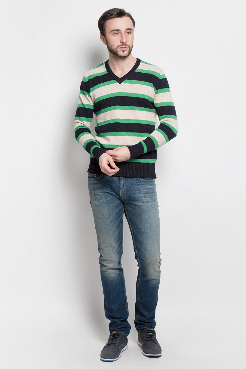Джемпер мужской D&H Basic, цвет: черный, зеленый, бежевый. А600190516. Размер S (48)