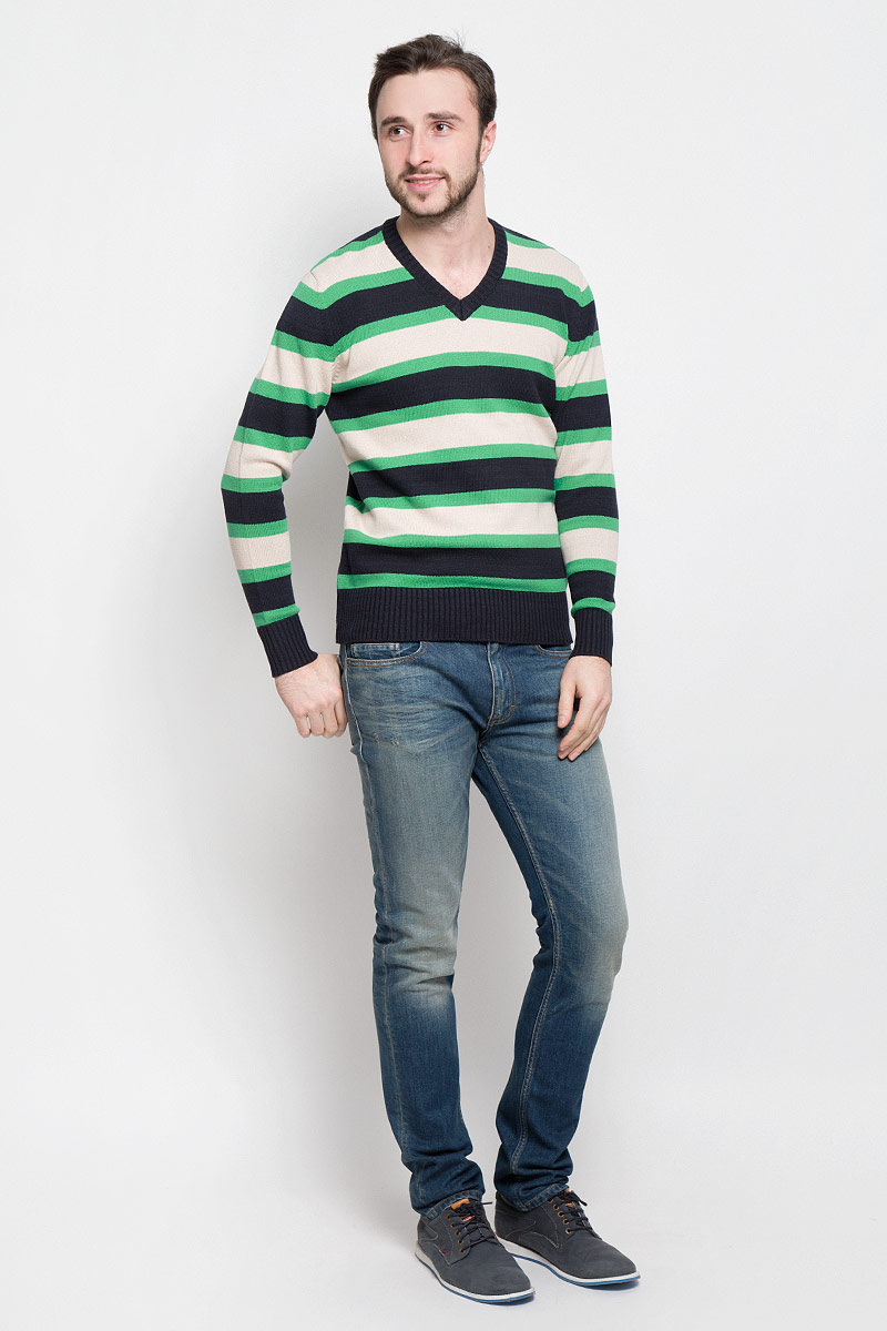 Джемпер мужской D&H Basic, цвет: черный, зеленый, бежевый. А600091501. Размер XL (54)