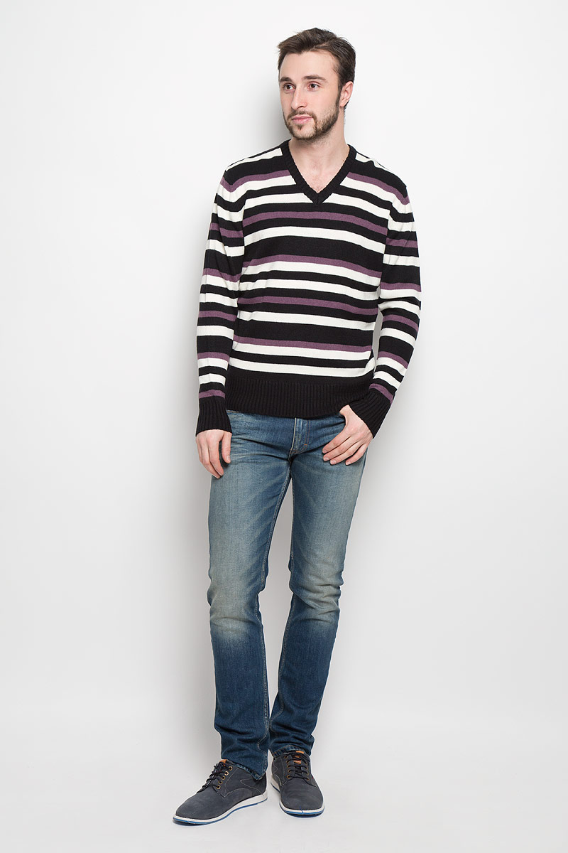 Джемпер мужской D&H Basic, цвет: черный, белый, фиолетовый. А600010410. Размер XL (54)