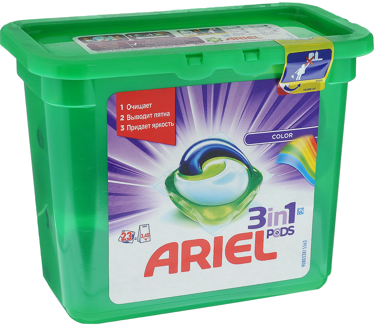 Капсулы для стирки Ariel 3 в 1. Color & Style, для цветного белья, 23 штAG-81551501 Капсулы для стирки Ariel 3 в 1. Color & Style, для цветного белья, 23 штAG-81551501Капсулы Ariel 3 в 1. Color & Style - это инновация! Первое средство для стирки с тремя раздельными компонентами, которые работают вместе. Они очищают, выводят пятна и придают тканям яркость. Компоненты находятся в отдельных секциях капсулы, что предотвращает их смешивание до начала стирки.• Первое средство для стирки из 3 компонентов! • Инновационная защитная быстрорастворимая пленка сохраняет компоненты отдельно друг от друга, чтопредотвращает их смешивание до начала стирки. • Непревзойденная эффективность: Ariel Pods 3 в 1. Color & Style - лучшее жидкое средство для стирки. Для наилучшего результата используйте вместе с кондиционером для белья Lenor.Товар сертифицирован.