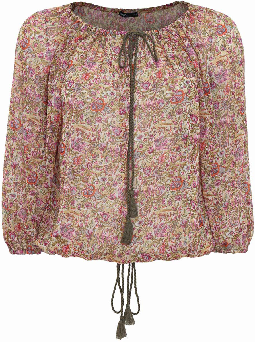 Блузка женская oodji Collection, цвет: бежевый, розовый. 21424003-1/15036/3341F. Размер 42-170 (48-170)