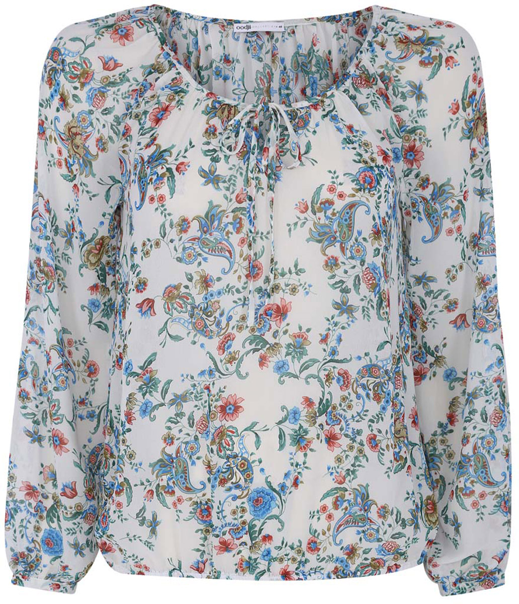 Блузка женская oodji Collection, цвет: белый, мультицвет. 21418013-2M/17358/1275E. Размер 36-170 (42-170)21418013-2M/17358/1275E Блузка женская oodji Collection, цвет: белый, мультицвет. 21418013-2M/17358/1275E. Размер 36-170 (42-170)21418013-2M/17358/1275EБлузка женская oodji Collection выполнена из полиэстера и оформлена цветочным принтом. Модель с длинными рукавами реглан. Манжеты застегиваются на пуговицы. Ворот дополнен небольшим вырезом и завязками. Низ оформлен кулиской с эластичной резинкой.