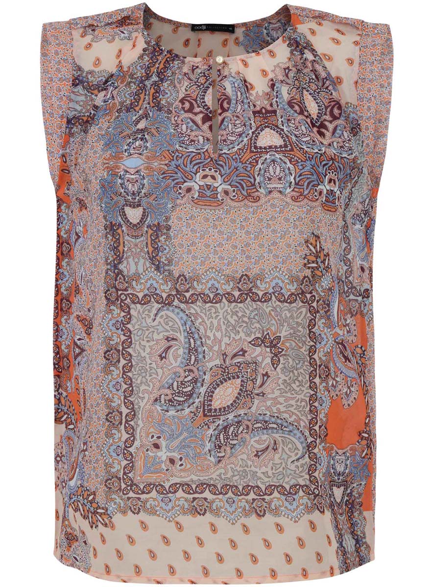 Блузка женская oodji Collection, цвет: оранжевый, бирюзовый. 21400376/17362/5573E. Размер 40-170 (46-170)
