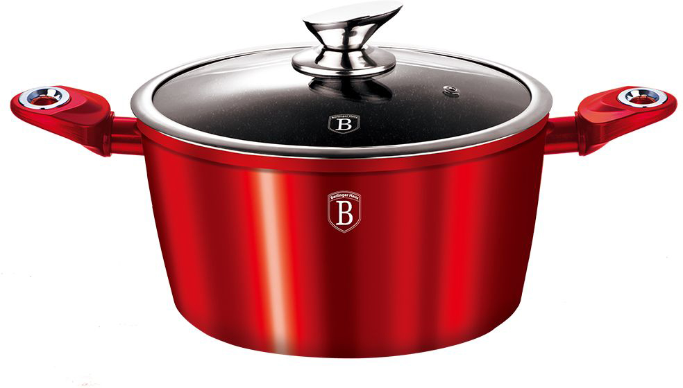 Кастрюля Berlinger Haus Metallic Line, с крышкой, цвет: красный, 6 л1258-ВН Кастрюля Berlinger Haus Metallic Line, с крышкой, цвет: красный, 6 л1258-ВНКастрюля Berlinger Haus Metallic Line имеет особое индуктивное основание Turbo Induction, которое экономит 35% энергии. Тепло делится однородно согласно целой плоскости посуды, что в свою очередь дает возможность еде готовиться быстрее. Кастрюля оснащена эргономичными клепаными ручками с силиконовыми кольцами, что предотвращает их разогревание. Крышка выполнена из жаростойкого стекла, оснащена комфортной рукой и отверстием для выпуска пара.Диаметр кастрюли: 28 см.