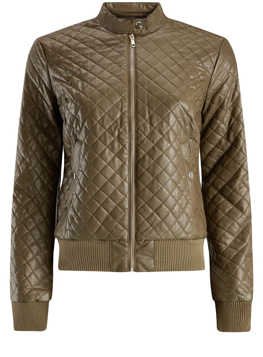 Куртка женская oodji Collection, цвет: темный хаки. 28A03001/45639/6800N. Размер 38-170 (44-170)28A03001/45639/6800N Куртка женская oodji Collection, цвет: темный хаки. 28A03001/45639/6800N. Размер 38-170 (44-170)28A03001/45639/6800NКуртка женская стеганая oodji Collection исполнена из вискозы с полиуретановым покрытием, имитирующей кожу. Изделие имеет длинные рукава, воротник-стойку, два кармана по бокам от талии и застегивается на молнию. Воротник и карманы застегиваются на кнопки, манжеты и низ изделия дополнены широкими текстильными резинками.