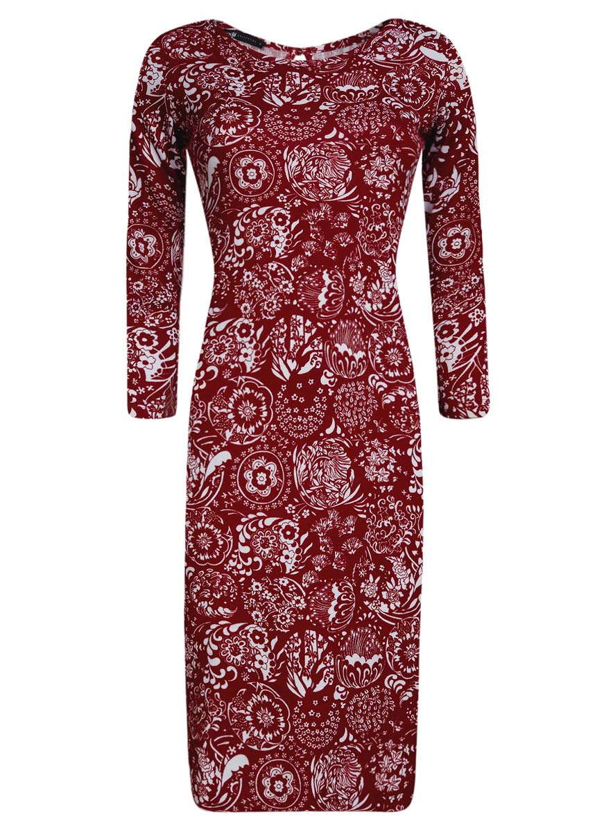 Платье oodji Collection, цвет: бордовый, белый. 24001070-5/15640/4912F. Размер L (48)
