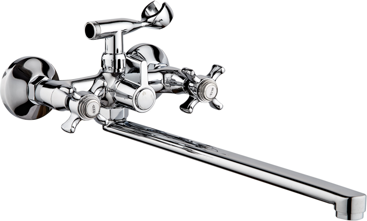 Смеситель для ванны РМС, с длинным изливом, цвет: хром. SL68-140SL68-140 Смеситель для ванны РМС, с длинным изливом, цвет: хром. SL68-140SL68-140Двуручковый смеситель для ванной комнаты РМС предназначен для смешивания холодной и горячей воды. Выполнен из высококачественной латуни повышенной прочности, устойчивой к коррозии. Кран-букса латунная с керамическими пластинами, угол поворота 180°. Оснащен длинным изливом. Переключение на душ - шаровое. Аэратор выполнен из пластика. В комплекте: эксцентрики, отражатели, металлический шланг для душа, лейка для душа.Длина шланга: 1,5 м.