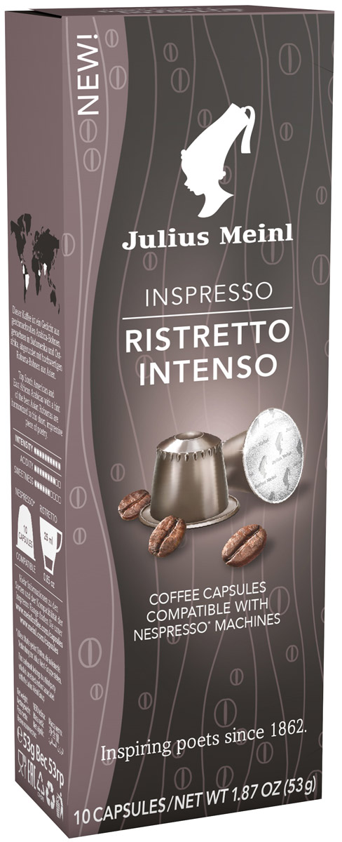 Julius Meinl Ристретто Интенсо капсульный кофе, 10 шт86576_Ристретто Интенсо Julius Meinl Ристретто Интенсо капсульный кофе, 10 шт86576_Ристретто ИнтенсоКапсульный кофе Julius Meinl Ристретто Интенсо идеально подходит для дома и офиса.Высокие стандарты качества гарантируют отличный вкус, насыщенность и идеальную пенку для всех любителей кофе. Капсулы отличаются уникальным дизайном и высокой функциональностью. Благодаря герметичной упаковке, которая не позволяет воздуху проникать внутрь, кофе всегда остается свежим, сохраняя свой первозданный вкус и аромат.
