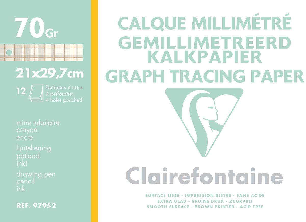 Калька Clairefontaine Calque, с миллиметровкой, формат A4, 12 листов97952С Калька Clairefontaine Calque, с миллиметровкой, формат A4, 12 листов97952СНабор кальки CALQUE С миллиметровкой (А4, 70г, 12л) 97952С