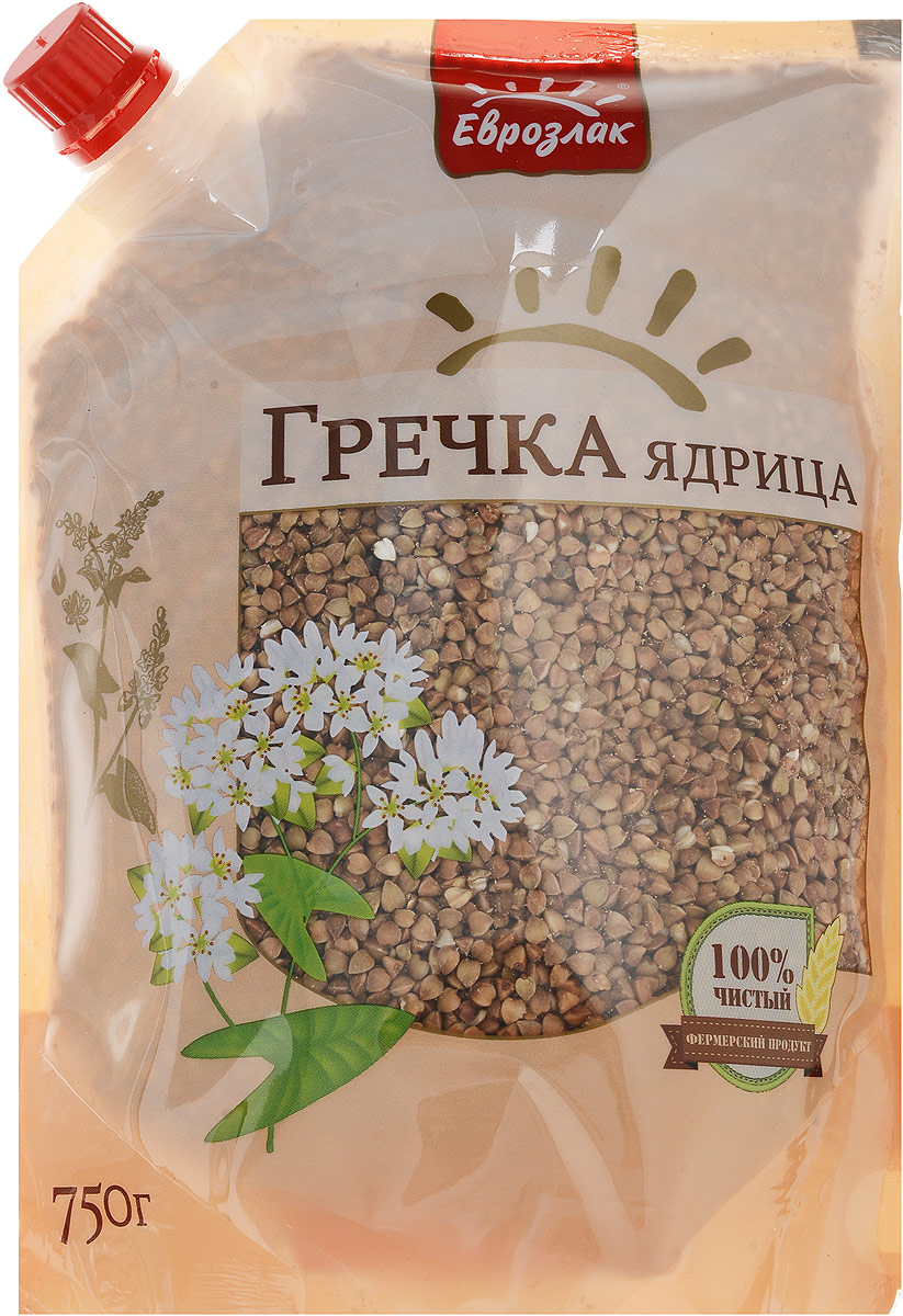 Еврозлак крупа гречневая ядрица, 750 г4607114150148 Еврозлак крупа гречневая ядрица, 750 г4607114150148Гречка Еврозлак - качественная крупа с крупными цельными ядрами слабой степени прожарки, что сохраняет ее богатые витаминно-минеральные свойства. Крупа поставляется из экологически чистых районов, а также проходит все стадии очистки и термической обработки.