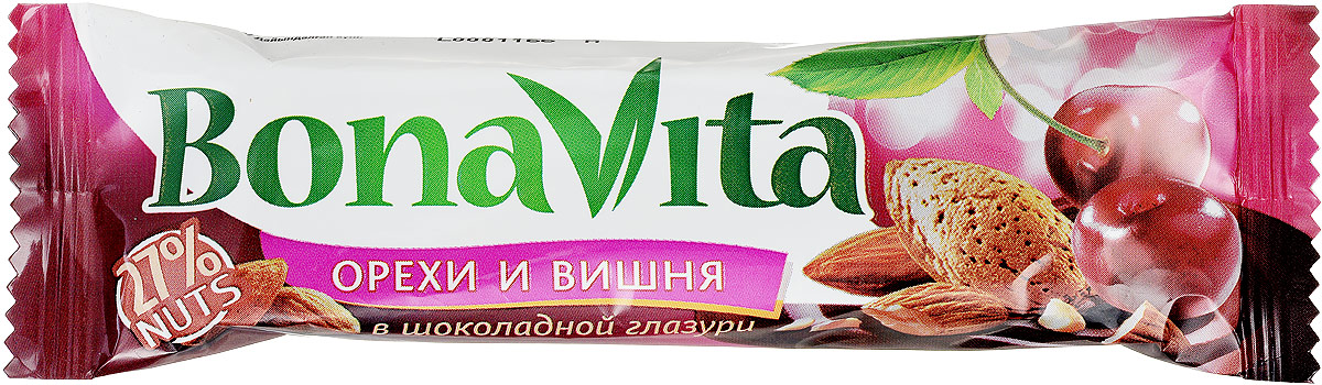 Bona Vita Батончик ореховый Вишня в шоколадной глазури, 35 г4607061252650 Bona Vita Батончик ореховый Вишня в шоколадной глазури, 35 г4607061252650Ореховые батончики Bona Vita выпускаются отечественным производителем в соответствии с европейскими стандартами качества и безопасности. Они сочетают в себе полезные свойства различных орехов (миндаль, грецкий орех, фисташки, арахис, бразильский орех, кокос), сваренных с медом и фруктозой, с добавлением злаков и сушеных фруктов. Сверху они покрываются шоколадной или йогуртовой глазурью. Ореховые батончики Bona Vita - это полезное и вкусное лакомство для всей семьи!Уважаемые клиенты! Обращаем ваше внимание, что полный перечень состава продукта представлен на дополнительном изображении.