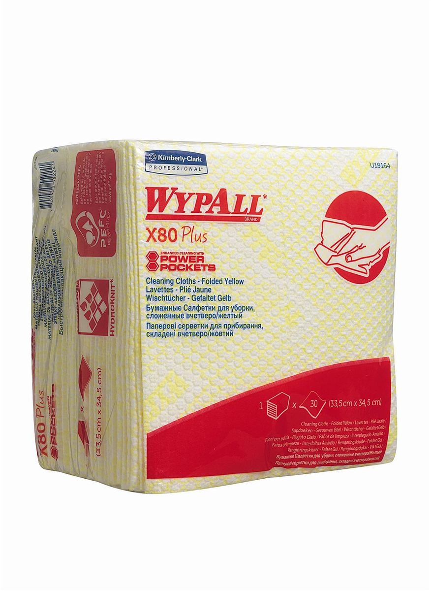 Салфетки для уборки Wypall Х80 Plus, цвет: желтый, белый, 30 шт19164 Салфетки для уборки Wypall Х80 Plus, цвет: желтый, белый, 30 шт19164Салфетки Wypall Х80 Plus, выполненные из целлюлозы и синтетики, предназначены для многоразового использования, изготовленные по технологии HYDROKNIT®. Изделия обладают отличной впитывающей способностью, долговечностью и прочностью, как в сухом, так и во влажном состоянии. Салфетки Wypall Х80 Plus - идеальное решение для гигиеничной уборки в туалетных комнатах, клинических помещениях и палатах пациентов, на кухнях и участках приготовления пищи. Салфетки допускают стирку и повторное использование, что уменьшает объем отходов и сокращает эксплуатационные затраты.Количество салфеток в 1 упаковке: 30 шт.
