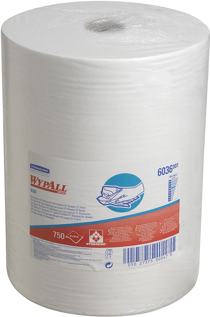 Полотенца бумажные Wypall Х60, 750 шт6036 Полотенца бумажные Wypall Х60, 750 шт6036Бумажные полотенца Wypall Х60 обладают отличной впитывающей способностью, долговечностью и прочностью, как в сухом, так и во влажном состоянии. Подходят для работы по очистке от клея, масла, мусора, стекол, а также для прецизионной очистки сложных механизмов и деталей.
