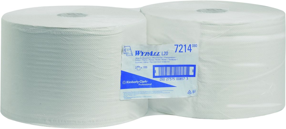 Полотенца бумажные Wypall L20, двухслойные, 2 рулона. 72147214 Полотенца бумажные Wypall L20, двухслойные, 2 рулона. 72147214Бумажные полотенца Wypall L20 отличаются особенной прочностью и быстротой впитывания жидкостей. Они идеально подойдут для универсальных задач: сбора грязи, работы с маслом, протирки и впитывания жидкостей в пищевой промышленности, а также в автомобильной индустрии и многих других областей.В набор входит: 2 рулона.Количество листов в рулоне: 1500 шт.
