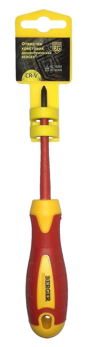 Отвертка крестовая Berger, диэлектрическая, PH1 x 80 мм. BG1056BG1056 Отвертка крестовая Berger, диэлектрическая, PH1 x 80 мм. BG1056BG1056Крестовая диэлектрическая отвертка Berger Phillips применяется в работах под напряжением с крепежными элементами, имеющими рабочий профиль в видекреста. Инструмент выполнен из токонепроводящих материалов, что позволяет использовать его для работ с высоким напряжением до 1000V. Рукоятка удобной формы не выскальзывает из рук и создает условия для комфортного выполнения работ.Инструмент соответствует IEC 60900.