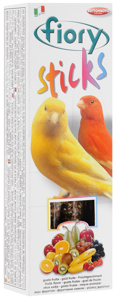 Палочки для канареек Fiory Sticks, с фруктами, 2 х 30 г2505 Палочки для канареек Fiory Sticks, с фруктами, 2 х 30 г2505Палочки для канареек Fiory Sticks состоят из фруктов и десяти разновидностей семян, которые богаты белками и жирами и обладают освежающим и стимулирующим действием.Клейкое вещество особенно вкусно, и птицам легко его клевать. Канарейки могут склевывать семена, не раскалывая их на куски и не разбрасывая крошки по дну клетки.Поскольку продукт отличается высоким содержанием белков, им не следует злоупотреблять. Как и все дополнительное питание, палочки считаются лакомством и являются добавкой к обычному рациону птицы.Товар сертифицирован.