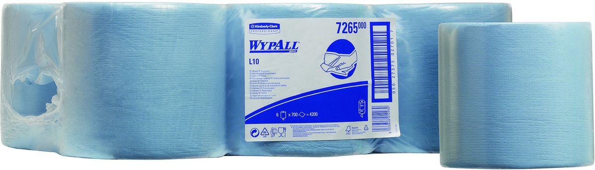 Полотенца бумажные Wypall L10 Extra, 6 рулонов. 72657265 Полотенца бумажные Wypall L10 Extra, 6 рулонов. 72657265Бумажные полотенца Wypall L10 Extra, изготовленные из целлюлозы, отличаются особенной прочностью и быстротой впитывания жидкостей. Полотенца идеально подойдут для универсальных задач: сбора грязи, работы с маслом, протирки и впитывания жидкостей в пищевой промышленности, а также в автомобильной индустрии и многих других областей.В набор входит: 6 рулонов.Количество листов в рулоне: 700 шт.