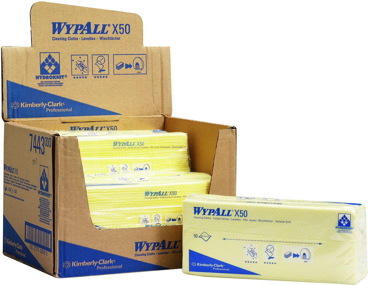 Салфетки для уборки Wypall Х50, цвет: желтый, белый, 50 шт7443 Салфетки для уборки Wypall Х50, цвет: желтый, белый, 50 шт7443Салфетки Wypall Х50, выполненные из целлюлозы и синтетики, предназначены для многоразового использования, изготовленные по технологии HYDROKNIT®. Изделия обладают отличной впитывающей способностью, долговечностью и прочностью, как в сухом, так и во влажном состоянии. Салфетки Wypall Х50 - идеальное решение для гигиеничной уборки в туалетных комнатах, клинических помещениях и палатах пациентов, на кухнях и участках приготовления пищи. Салфетки допускают стирку и повторное использование, что уменьшает объем отходов и сокращает эксплуатационные затраты.Количество салфеток в 1 упаковке: 50 шт.