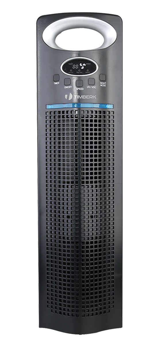 Timberk TAP FL150 SF (BL) воздухоочистительCB 090 Timberk TAP FL150 SF (BL) воздухоочистительCB 090Полностью электронное управление прибором, удобные кнопки и большой LED дисплей, отображающий основные режимы работы прибора для большего удобства.Индикатор «Filter Clean» сигнализирует о необходимости проведения очистки фильтра, а мощная ультрафиолетовая лампа: УФ-излучение борется с вредоносными бактериями, находящихся в воздухе, и снижает количество летучих органических соединений.Высокоэффективный НЕРА- воздушный фильтр, удаляет мелкие частицы пыли размером до 0,1 микрон, а фотокаталитический фильтр эффективно устраняет вредные органические и неорганические загрязнители, бактерии и вирусы, плесневые споры.Электронный 24-х часовой таймер на выключение воздухоочистителя, с шагом 1 час, специальный ночной режим работы прибора, при активации которго отключаеться подсветка индикатора ультрафиолетовой лампы, но не сам ультрафиолет.