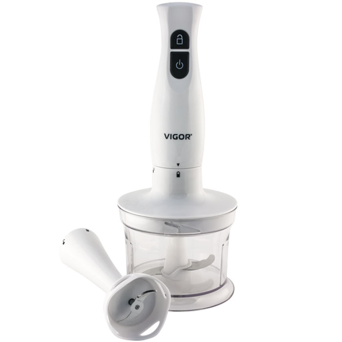Vigor HX-5909 блендер погружнойHX-5909 Vigor HX-5909 блендер погружнойHX-5909С помощью блендера Vigor HX-5909 можно приготовить большое количество различных блюд. Стильный погружной блендер идеально подойдет для измельчения продуктов различной плотности и приготовления фруктовых коктейлей. Прорезиненная кнопка предотвращает соскальзывание пальца в процессе приготовления, делая работу с прибором приятной и безопасной. Специально разработанная конструкция погружной части блендера предотвращает разбрызгивание, гарантируя чистоту вашей кухни.