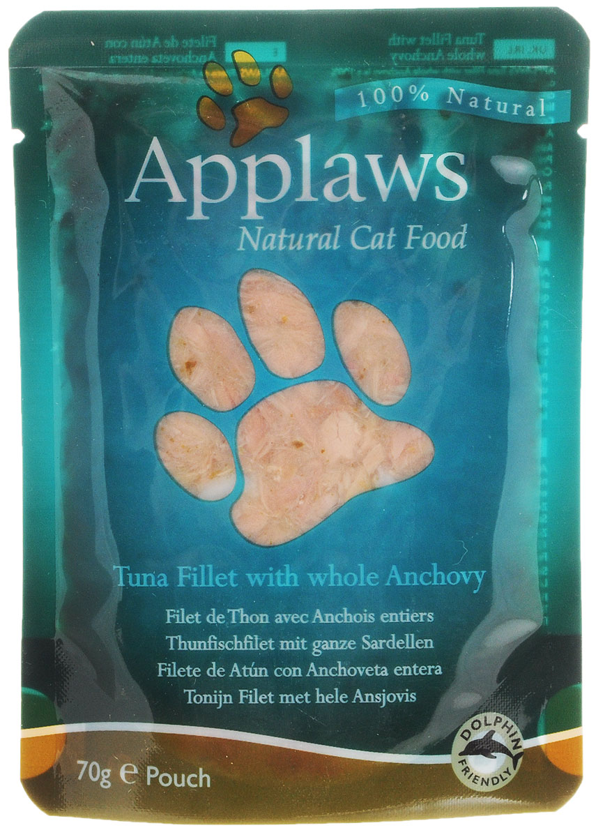 Консервы для кошек Applaws, с тунцом и анчоусами, 70 г24364 Консервы для кошек Applaws, с тунцом и анчоусами, 70 г24364Консервы Applaws изготовлены из нежнейшего филе тунца в собственном бульоне с добавлением анчоусов. В состав корма входят только натуральные продукты, питательные и минеральные вещества, белки, и ничего лишнего. Не содержит ГМО, синтетических добавок, усилителей вкуса и красителей. Консервы Applaws - это настоящее удовольствие для кошек.Состав: филе тунца 60%, рыбный бульон 24%, морская капуста 10%, анчоусы 5%, рис 1%.Гарантированный анализ: белок 18%, жиры 0,4%, зола 1%, клетчатка 0,1%, влага 77%.Товар сертифицирован.