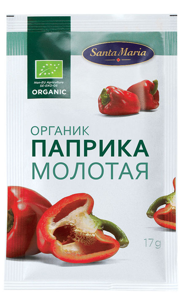 Santa Maria Паприка молотая Органик, 17 г2121 Santa Maria Паприка молотая Органик, 17 г2121Пряности Santa Maria Organic выращены в естественных условиях без использования химических удобрений и пестицидов.Паприка подходит в качестве приправы для жаркого, тушеных блюд, мяса - гриль, блюд из яиц и рыбы, а также для супов из морепродуктов.