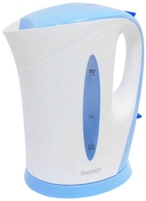 Energy E-215, White Blue электрический чайник54 153119 Energy E-215, White Blue электрический чайник54 153119Электрический чайник Energy E-215 прост в управлении и долговечен в использовании. Изготовлен из высококачественных материалов. Прозрачное окошко позволяет определить уровень воды. Мощность 2200 Вт позволит вскипятить 1,7 литра воды в считанные минуты. Для обеспечения безопасности при повседневном использовании предусмотрены функция автовыключения, а также защита от включения при отсутствии воды.