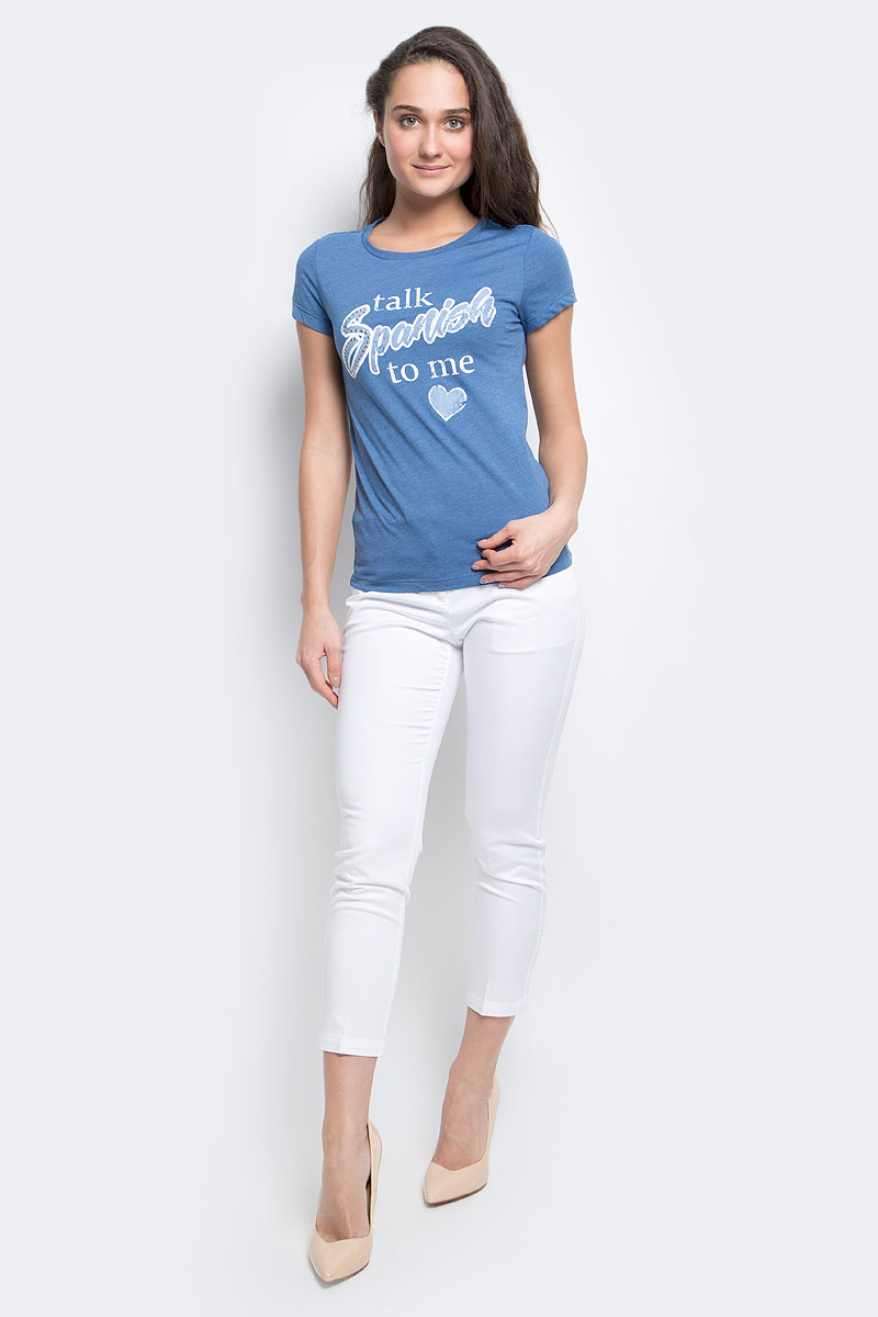 Футболка женская Sela Casual, цвет: синий. Ts-111/1230-7191. Размер XS (42)Ts-111/1230-7191 Футболка женская Sela Casual, цвет: синий. Ts-111/1230-7191. Размер XS (42)Ts-111/1230-7191Женская футболка Sela Casual выполнена из хлопка с добавлением полиэстера. Футболка с круглым вырезом горловины и короткими рукавами оформлена интересными принтовыми надписями и декорирована металлическими стразами.