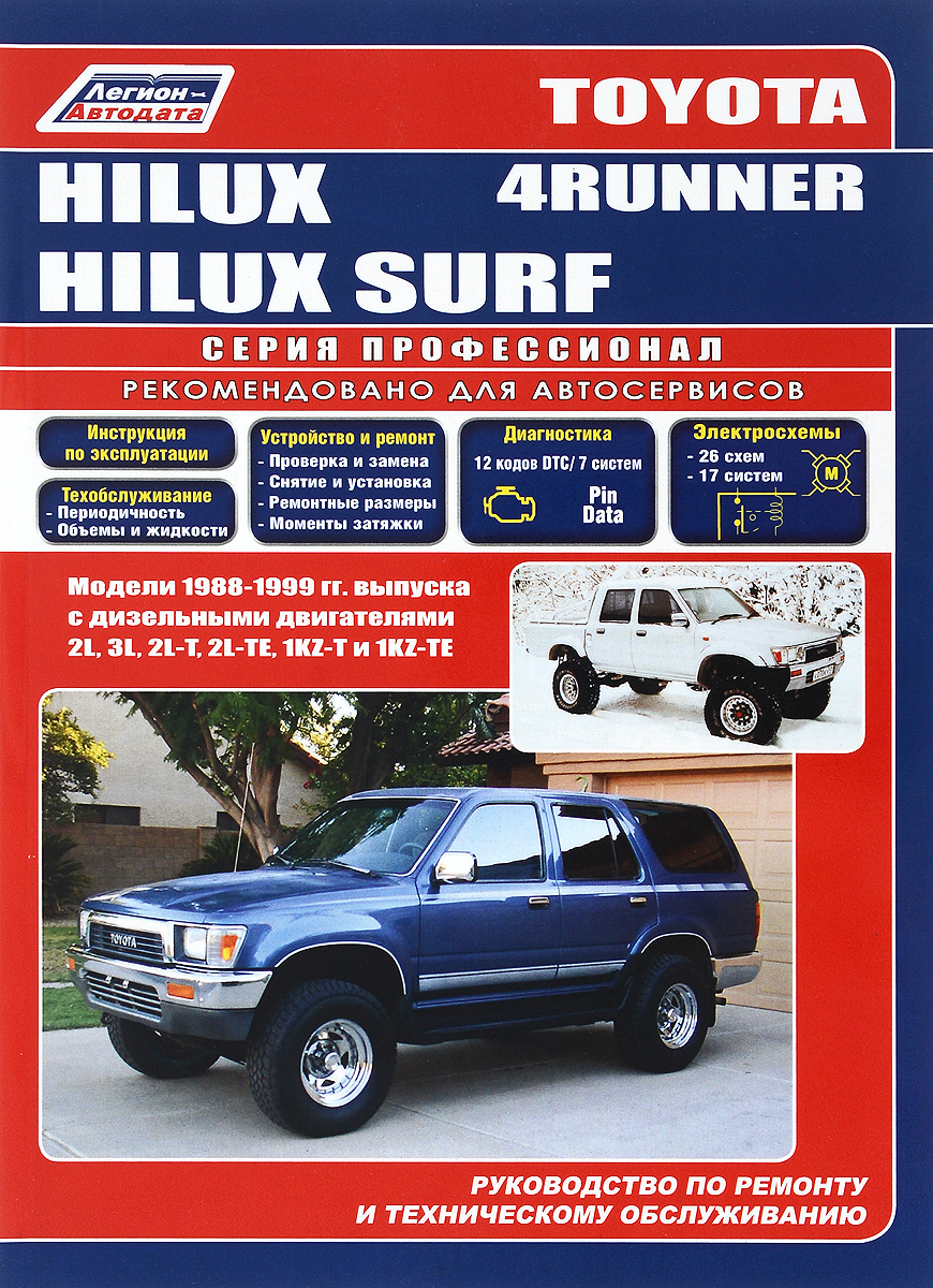 Автор не указан Toyota Hilux, Hilux Surf, 4Runner. Модели 1988-1999 гг. выпуска с дизельными двигателями. Устройство, техническое обслуживание и ремонт