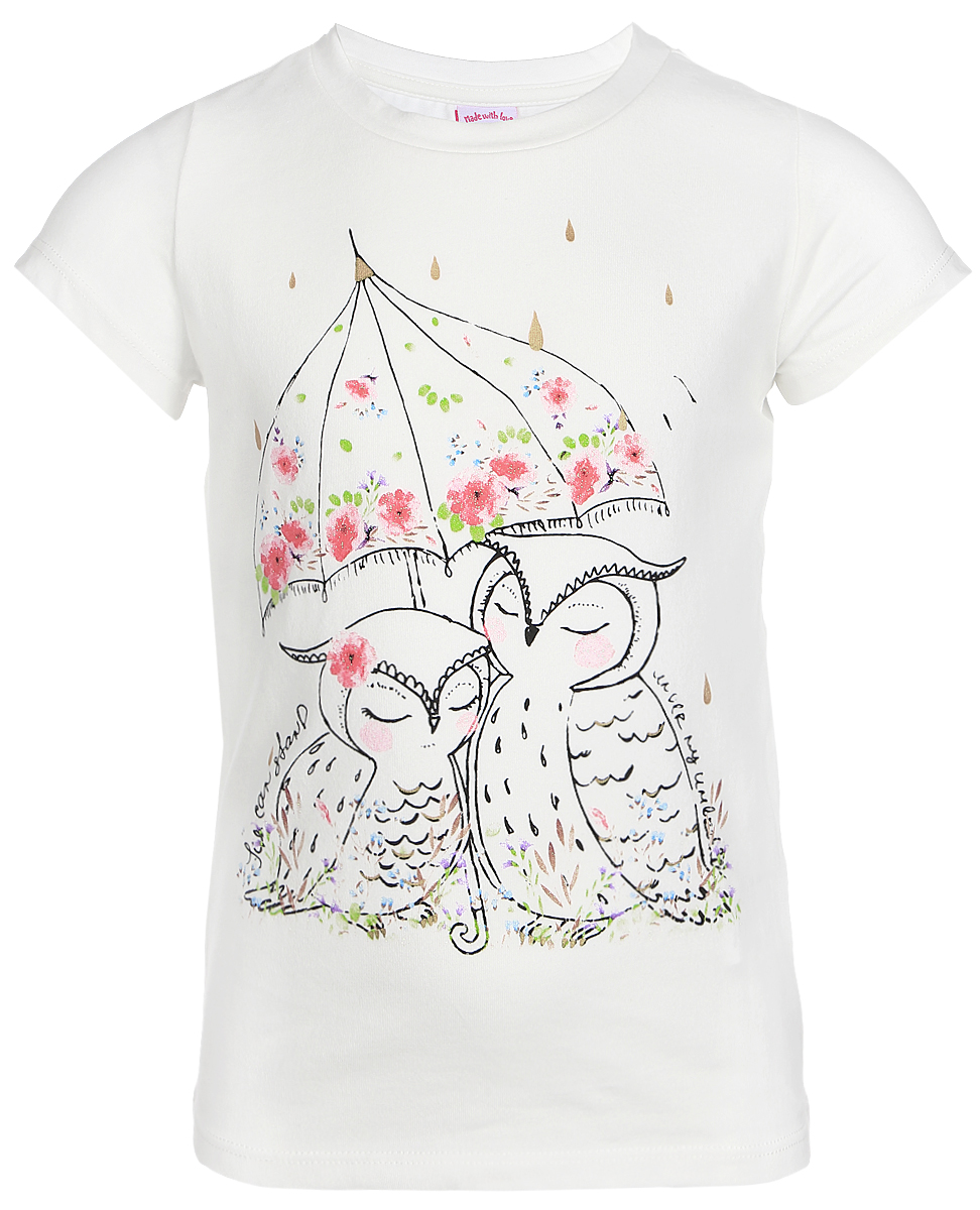 Футболка для девочки Sela, цвет: молочный. Ts-511/240-7121. Размер 104, 4 годаTs-511/240-7121 Футболка для девочки Sela, цвет: молочный. Ts-511/240-7121. Размер 104, 4 годаTs-511/240-7121Футболка для девочки Sela с короткими рукавами и круглым вырезом горловины выполнена из хлопка с добавлением эластана. Футболка украшена контрастным принтом с изображением двух сов под зонтиком.