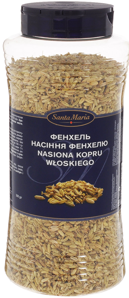 Santa Maria Фенхель семена, 300 г17159 Santa Maria Фенхель семена, 300 г17159Семена фенхеля используются для приготовления блюд из рыбы и морепродуктов, мяса, птицы, а также для выпечки и маринадов.