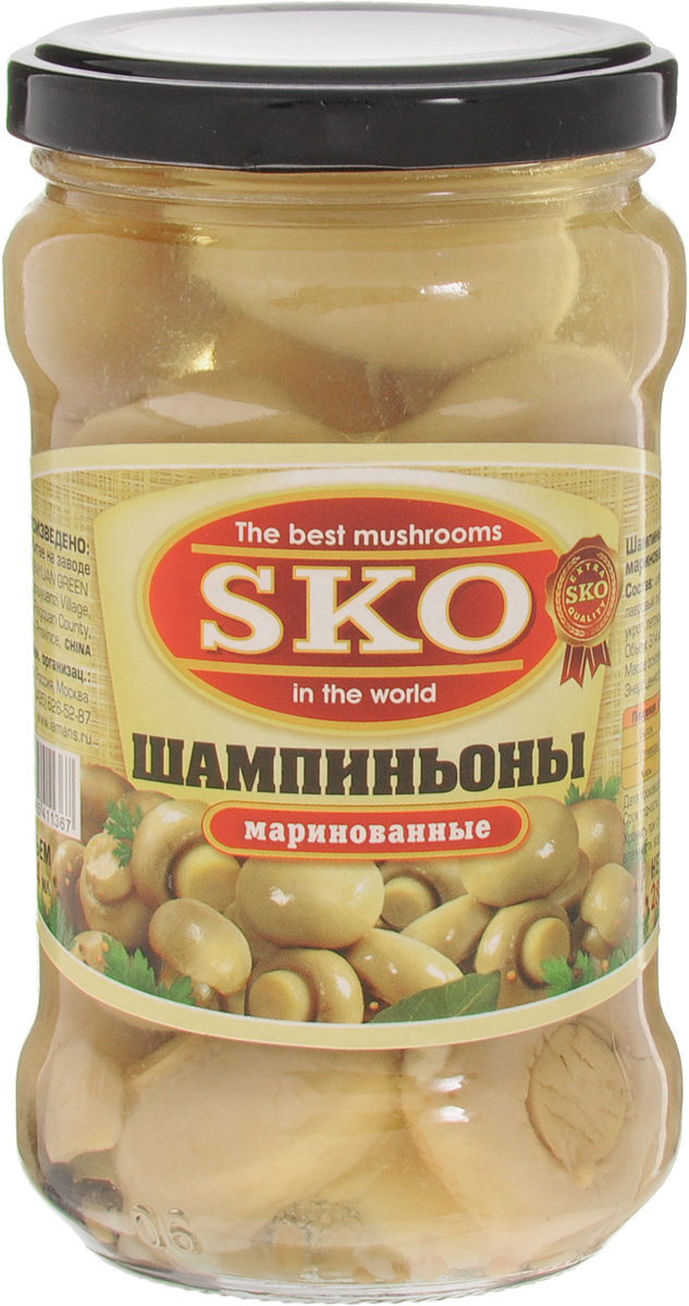 SKO Шампиньоны маринованные целые, 314 мл14010 SKO Шампиньоны маринованные целые, 314 мл14010Маринованные шампиньоны SKO станут прекрасным украшением праздничного стола.Грибы тщательно отобраны. Продукция соответствует всем микробиологическим требованиям, приготовлена по специальной технологии, которая позволяет сохранить гриб светлым, красивым, а также вкусным и полезным. Шампиньон содержит все, что нужно организму. Но при этом жира в этих вкусных и полезных грибах очень мало. Шампиньоны содержат вещества, улучшающие аппетит и стимулирующие работу иммунной системы.Уважаемые клиенты! Обращаем ваше внимание, что полный перечень состава продукта представлен на дополнительном изображении.