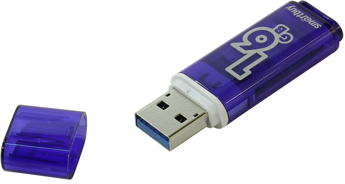 SmartBuy Glossy Series 3.0 16GB, Dark Blue USB-накопительSB16GBGS-DB SmartBuy Glossy Series 3.0 16GB, Dark Blue USB-накопительSB16GBGS-DBКомпактный и производительный USB-флеш накопитель SmartBuy Glossy Series 3.0. Он дает возможность быстро передавать большой объем данных, таких как документы, фотографии, аудио- и видеофайлы и даже фильмы. Высокая скорость, большой объем и надежность позволяют использовать устройство накопитель как временное, так и постоянное хранилище информации. Корпус USB-накопителя сделан из прозрачного пластика. Устройство оборудовано специальной системой для крепления колпачка - с помощью скобки он фиксируется между двумя выступающими пластинками на устройстве. Это очень удобно и минимизирует вероятность потери защитного колпачка. За эту же скобку устройство можно прикрепить к шнурку, чтобы накопитель всегда был под рукой.
